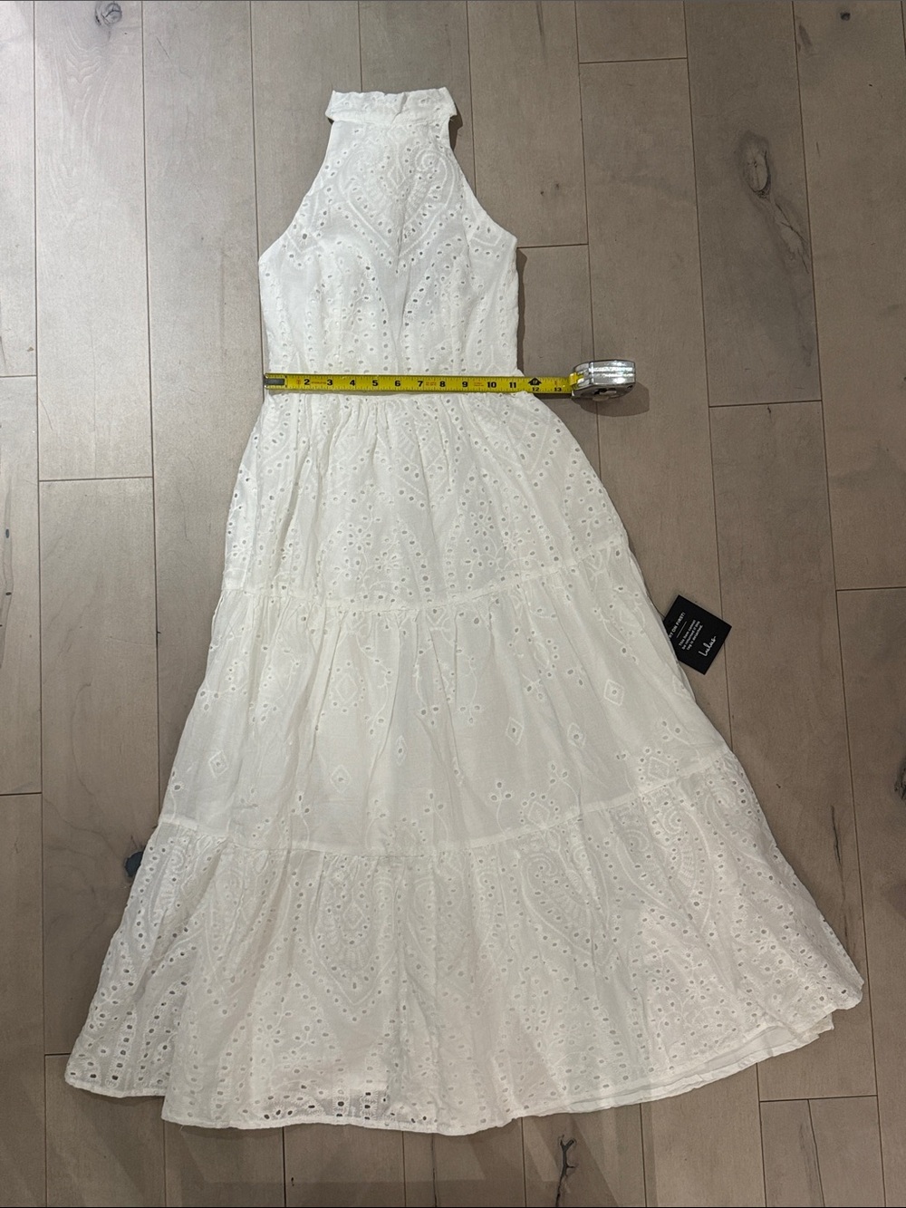 NWT Lulus Sunny Perception White Eyelet Embroidered Halter Midi Dress, XS - Picture 6 of 12